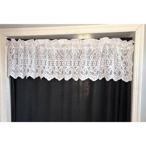 White Lace Window Valance Curtain 60" W x14" L Floral Pattern Rod Pocket